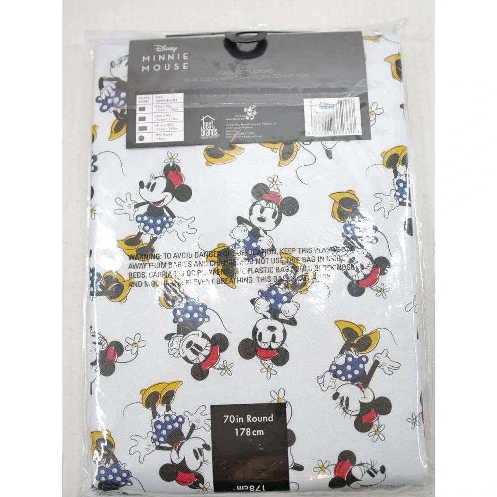 Disney MINNIE MOUSE Party Tablecloth 70” Round NWT PEVA Flannel-back Wipe Clean